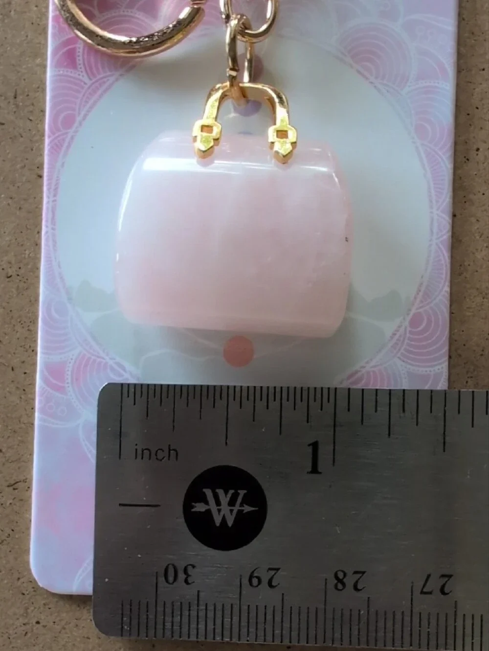 Love Gold-Tone Keyring with Pink Quartz Purse Charm